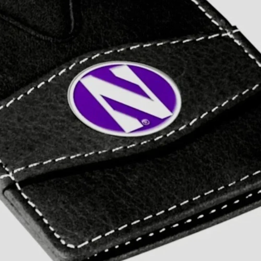Northwestern Wildcats Leather Money Clip Wallet Black 4 Card Slot ID Window