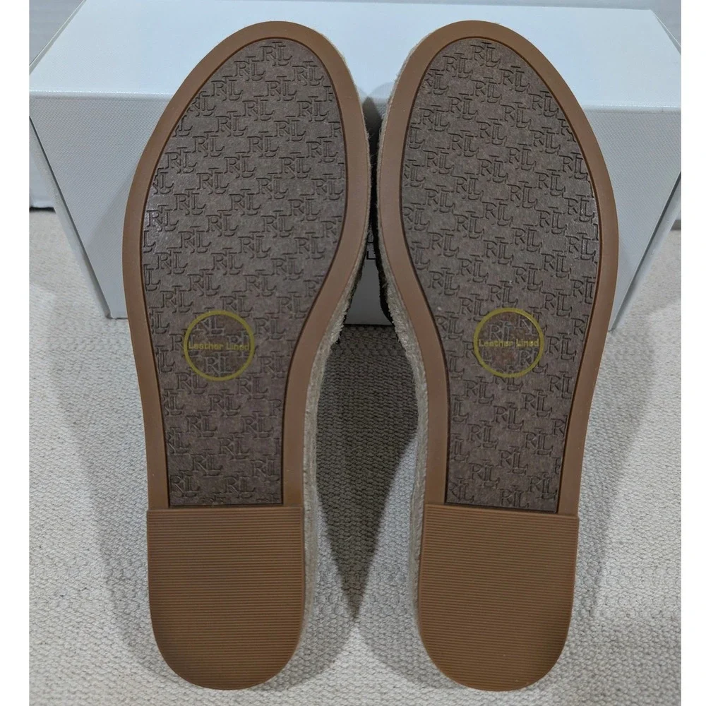 Lauren Ralph Lauren Polly Logo 2 Espadrille Slide Sandals‎ Natural Black 7B NIB