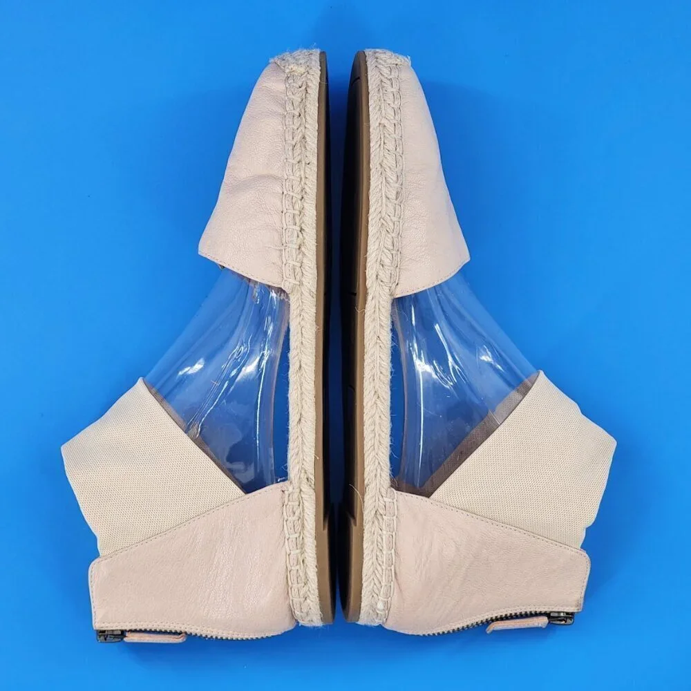EILEEN FISHER NWOB Coy Espadrille Skimmer‎ Flat Tan Tumbled Leather Zip
