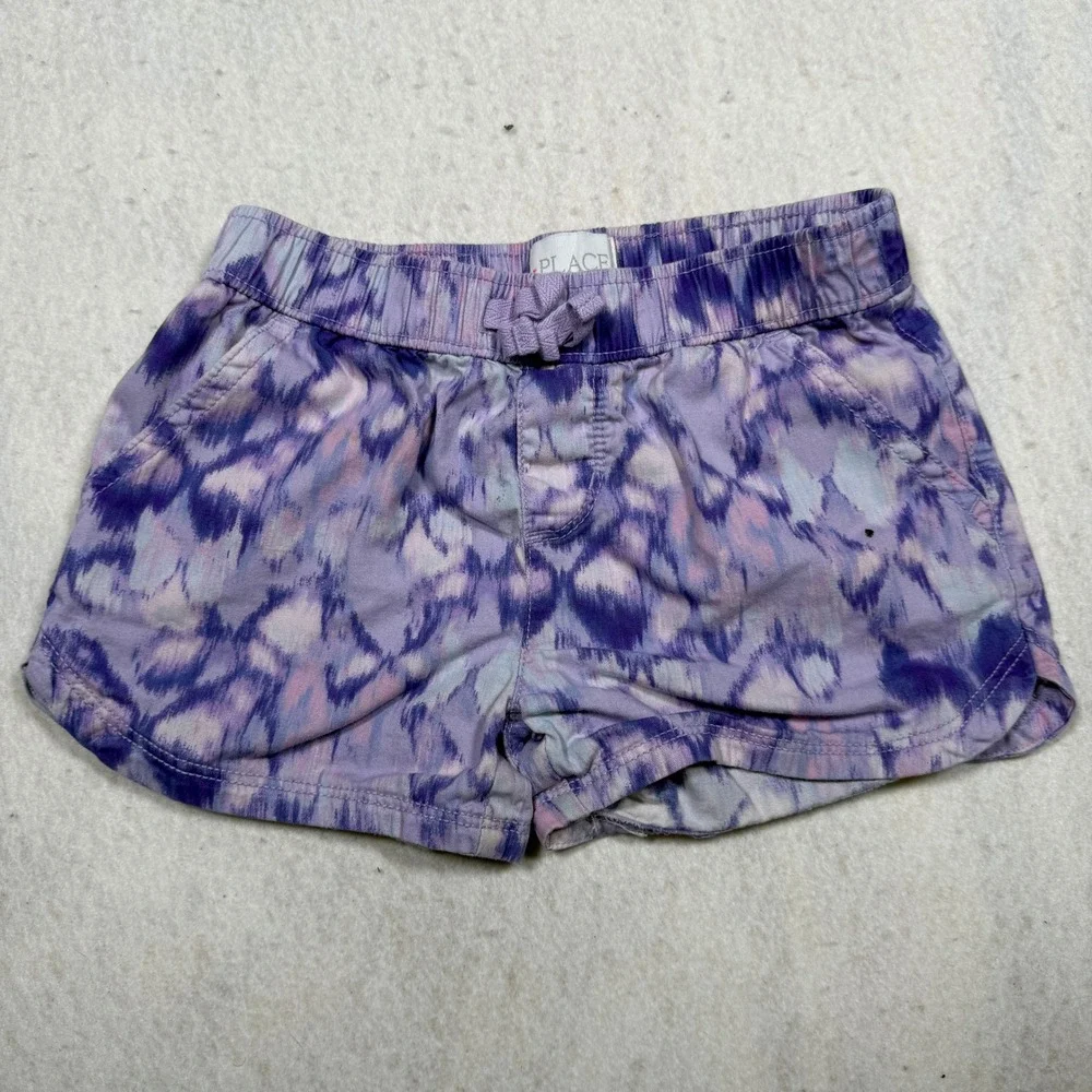 The Childrens Place Girls Purple Pink Tie Dye Ikat Pull On Shorts Size 6