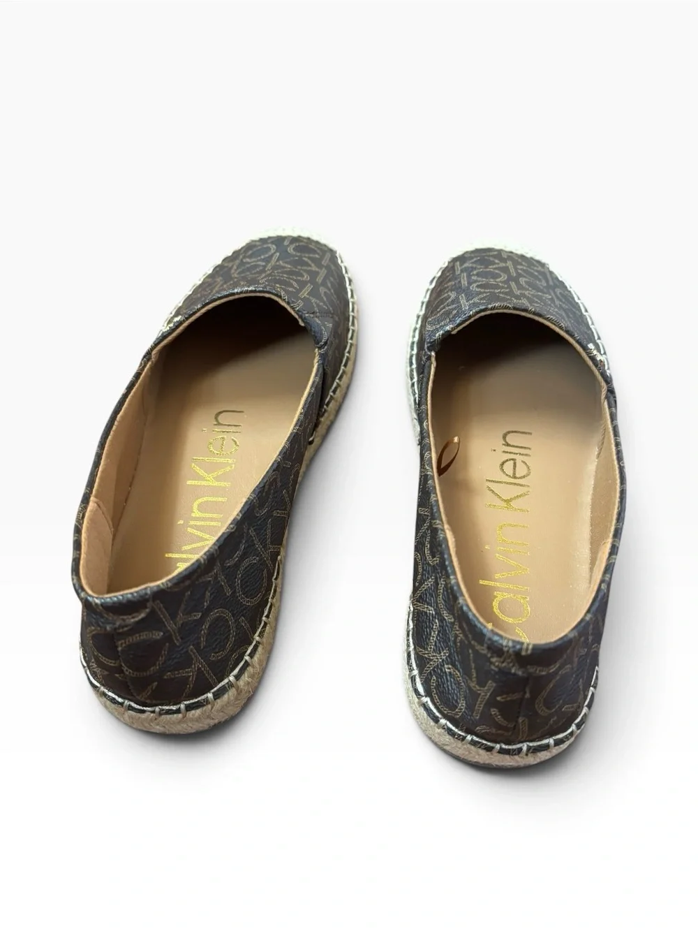 Calvin Klein Popular CK Monogram Espadrille Slip-On Shoes Brown Size 10M
