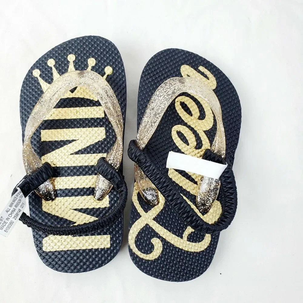 Children's Place Baby Mini Queen Flip Flop Sandals‎ Black Gold Size 6/7