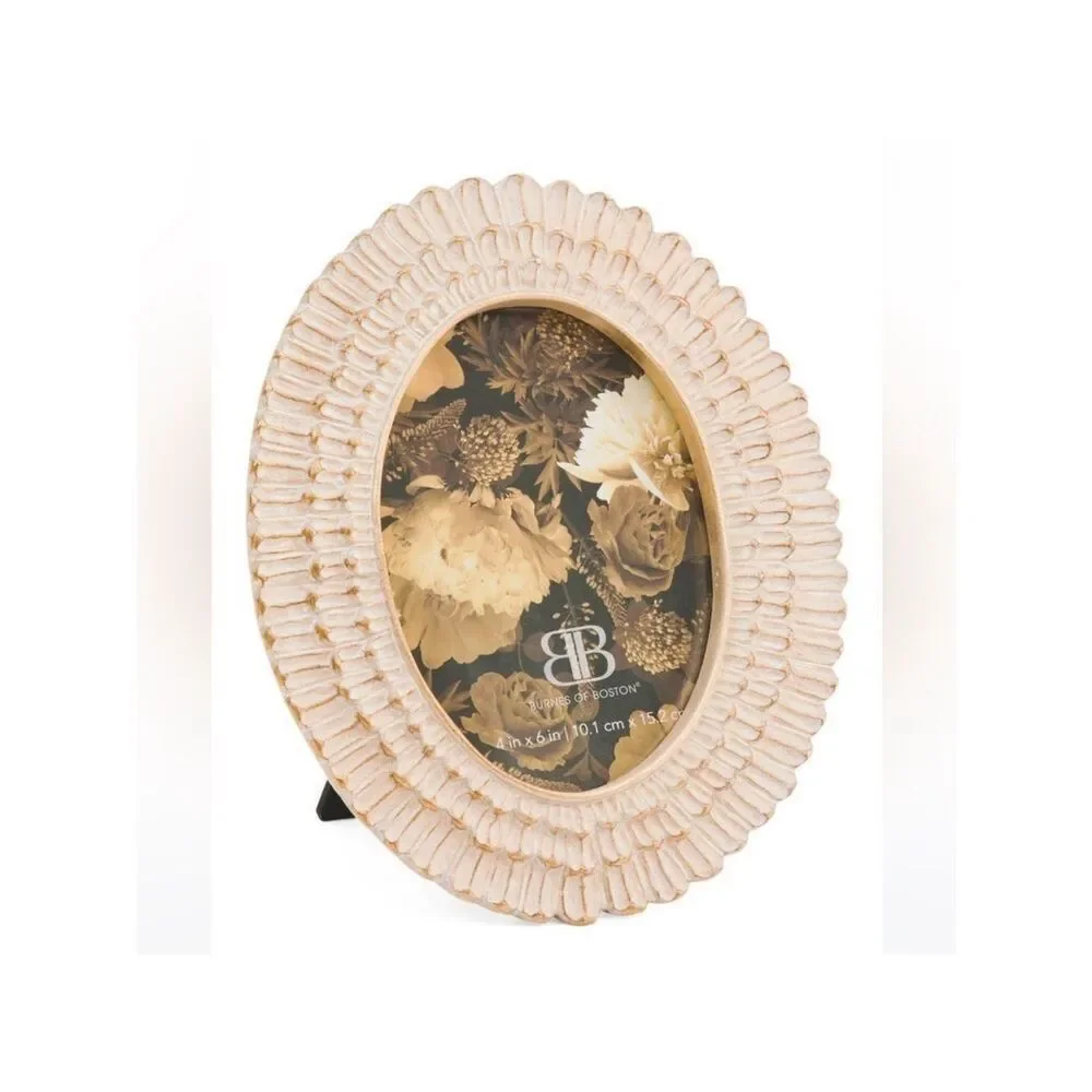 Burns of Boston 4 x 6 Oval Ornate Shabby Chic Gold Desk Top Picture Frame