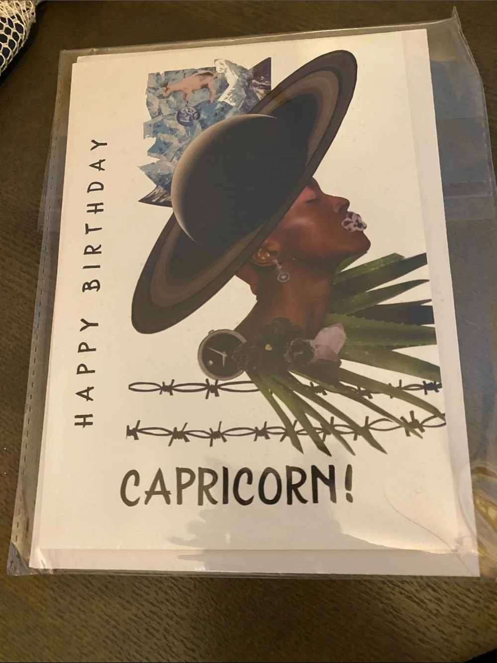 Capricorn Birthday Card — Black & Brown Artistic Portrait