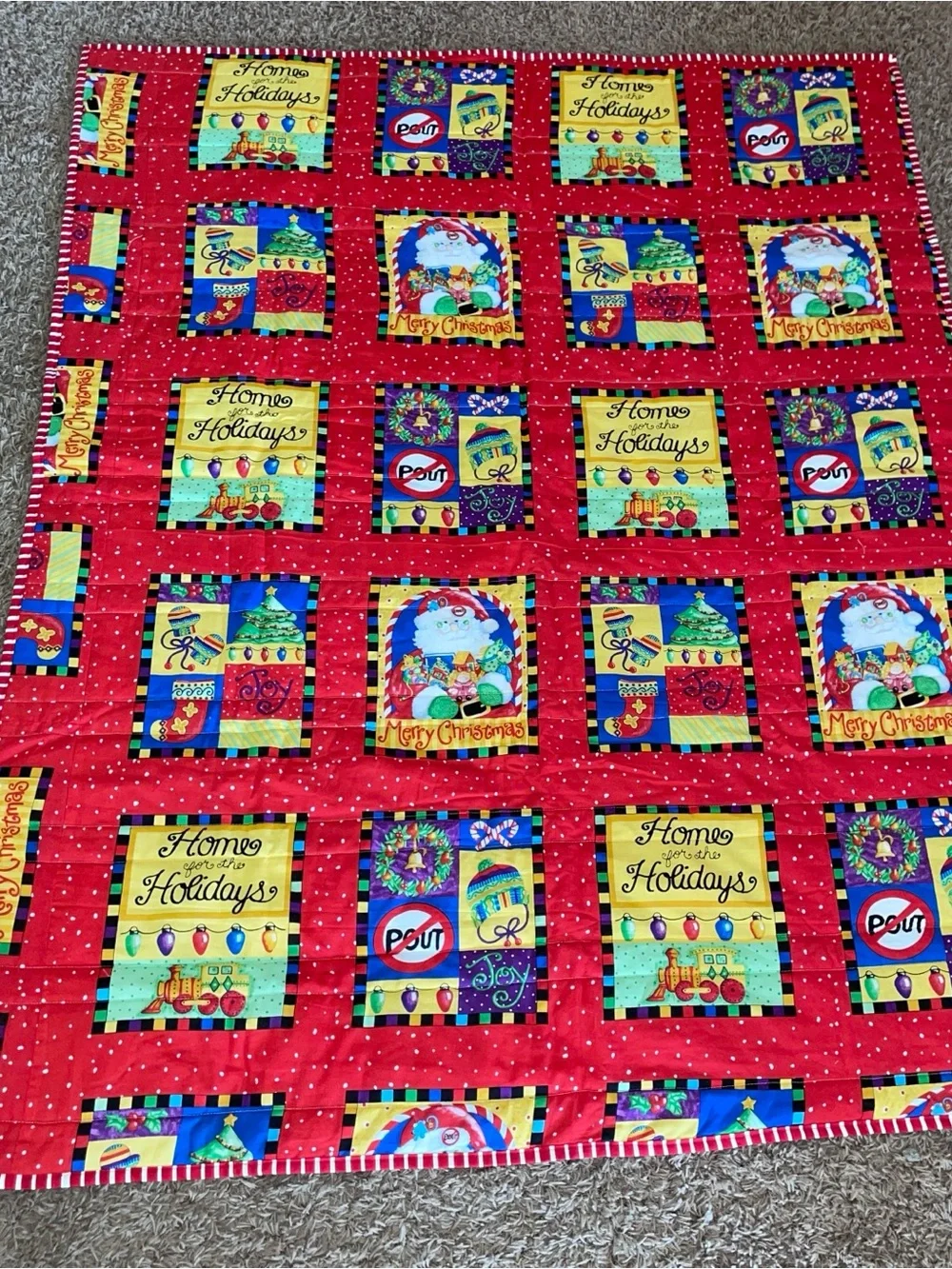 Home Holidays Red Christmas Patchwork Throw Blanket‎ -handmade
