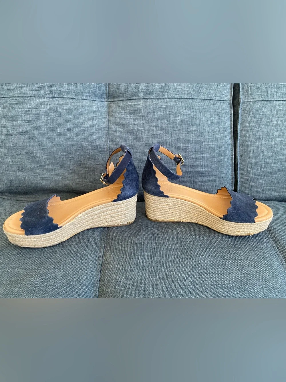 J by J.Crew Navy Suede scalloped flatform espadrilles