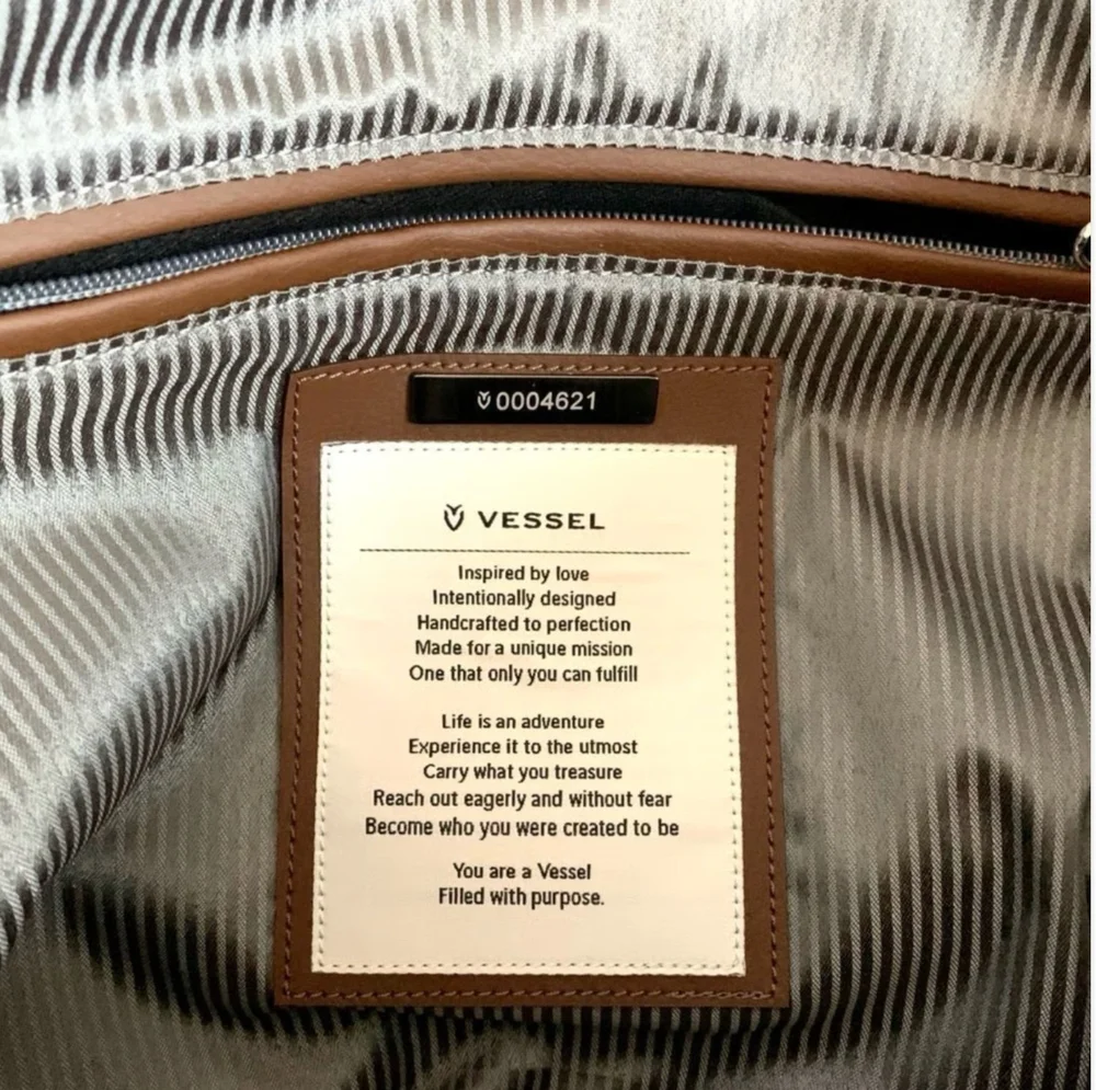 VESSEL Brown Blue Denim Canvas Leather Tote Bag Weekend Shoulder Zip Very Good