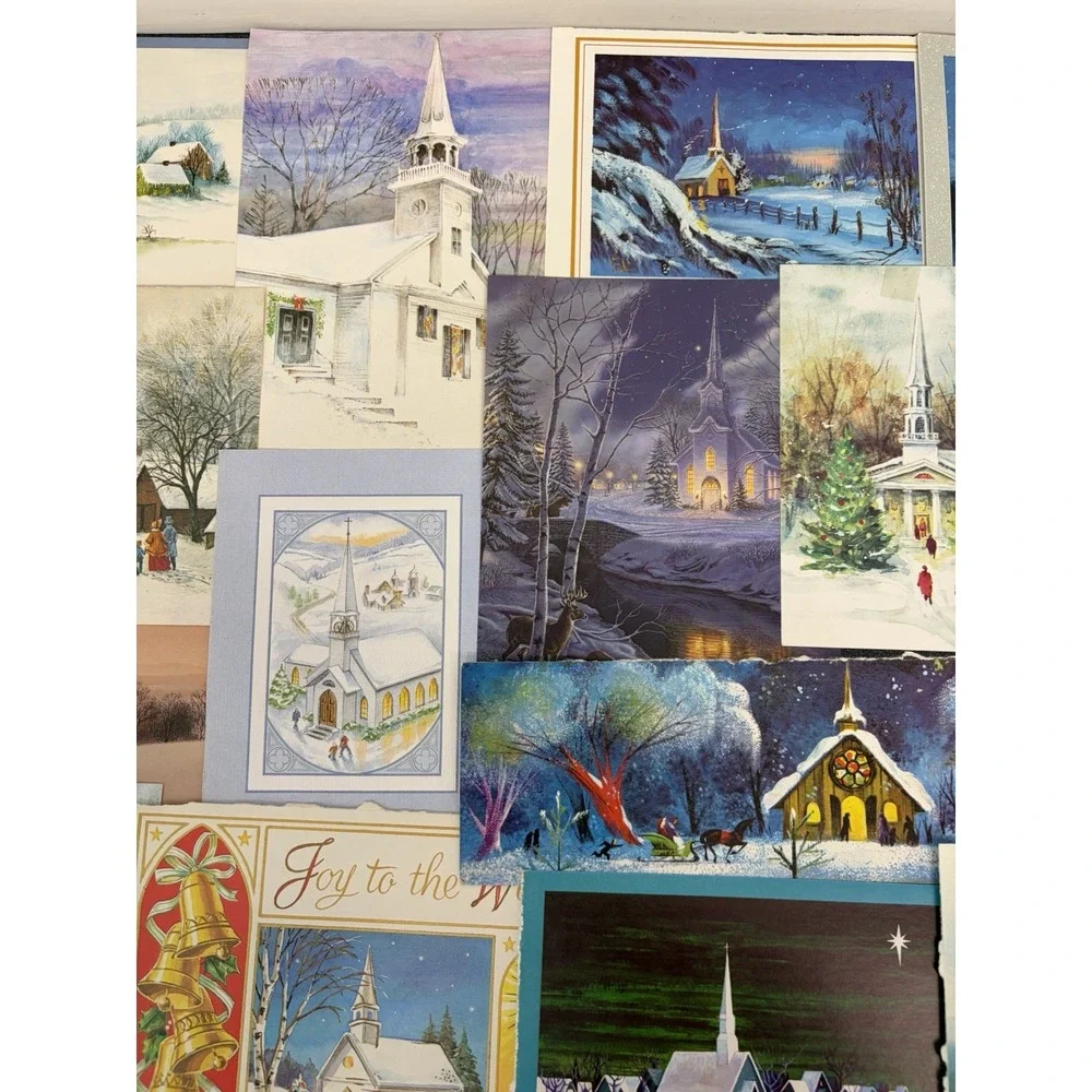 Vintage Christmas Cards Fronts ONLY Churches Cathedrals Scrapbooking Crafts 50+