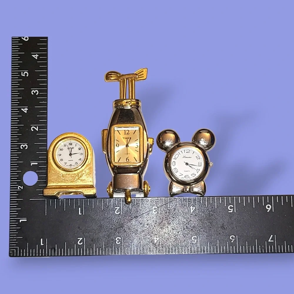 Vintage Miniature‎ Desk Clock Lot Timex Golf Mickey Mouse Azur Quartz Japan
