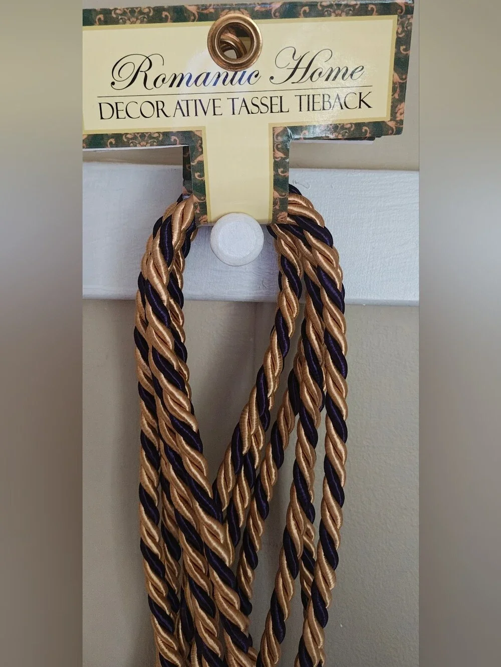 Elegant Decorative Gold and Purple Curtain TieBacks With Tassels Set Of 3.