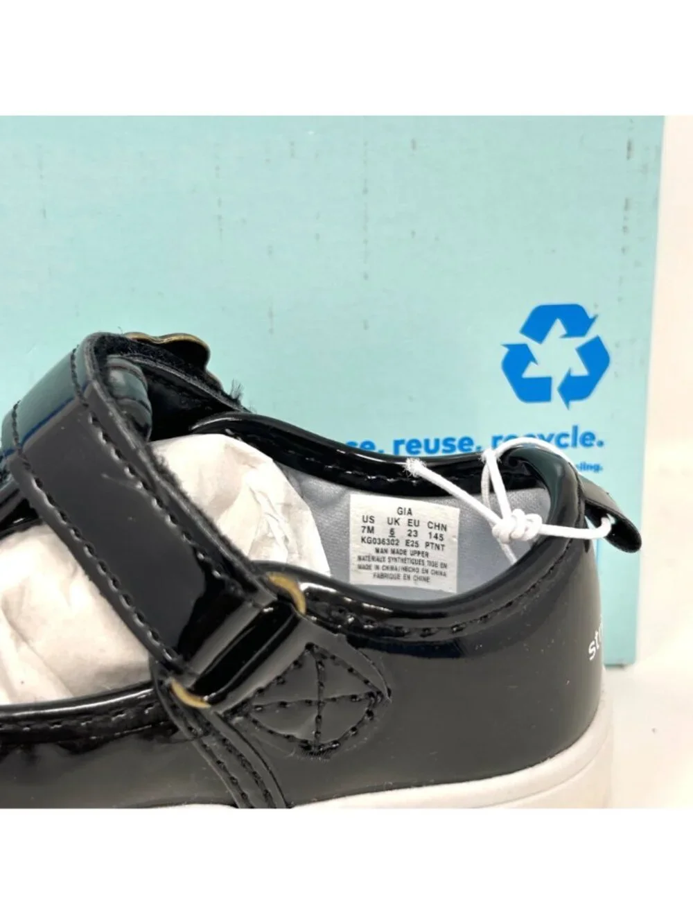 Stride Rite 360 Gia Black Patent Leather Mary Jane Flats Girls 7M Floral Buckle
