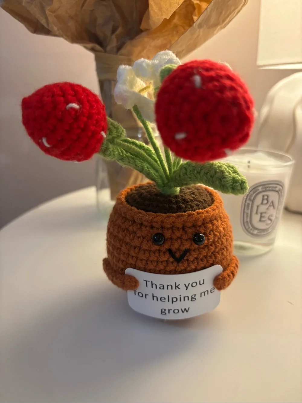 Handmade Crocheted Potted Plant Plush - Strawberries and Flowers