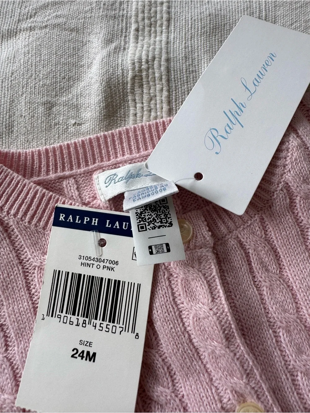 Ralph Lauren Light Pink Cable-Knit Button Cardigan