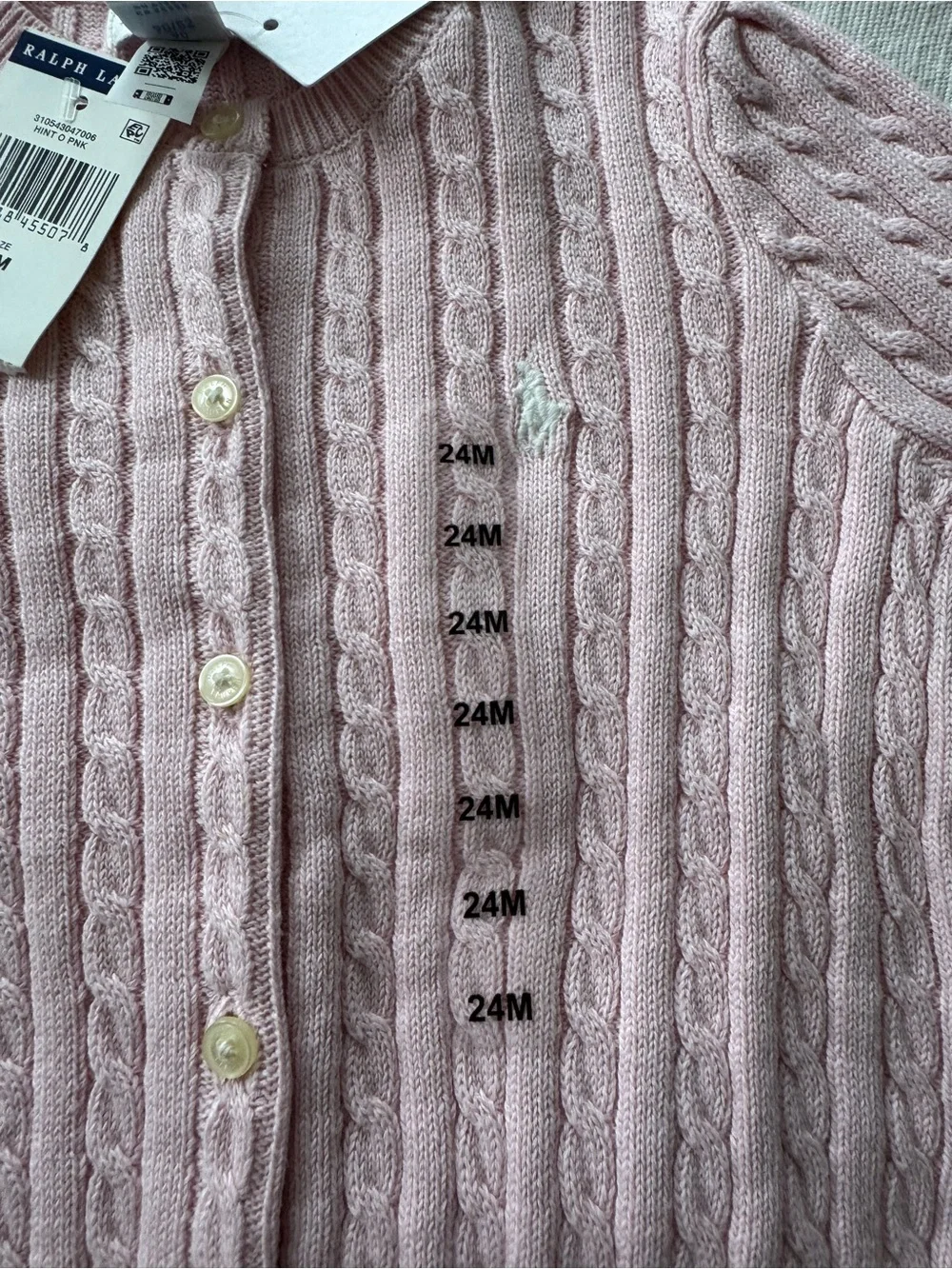 Ralph Lauren Light Pink Cable-Knit Button Cardigan