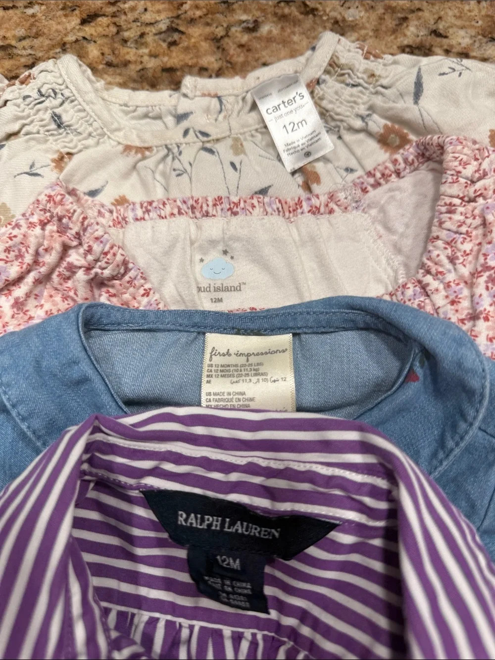 Bundle of Baby Girls Long Sleeves 12 months Ralph Lauren Carter’s Cloud Island