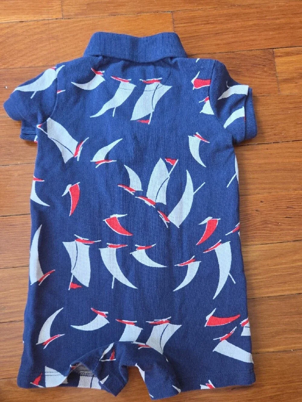 Ralph Lauren Navy Polo Romper with Red & White Sailboat Motif