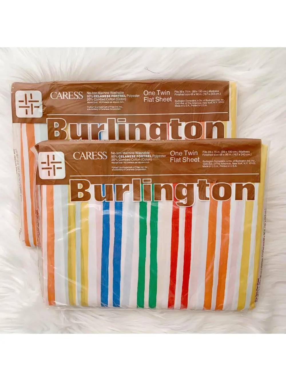 NEW Vintage Burlington Caress Twin Flat Sheets Lot of 2 Multicolor Stripe USA