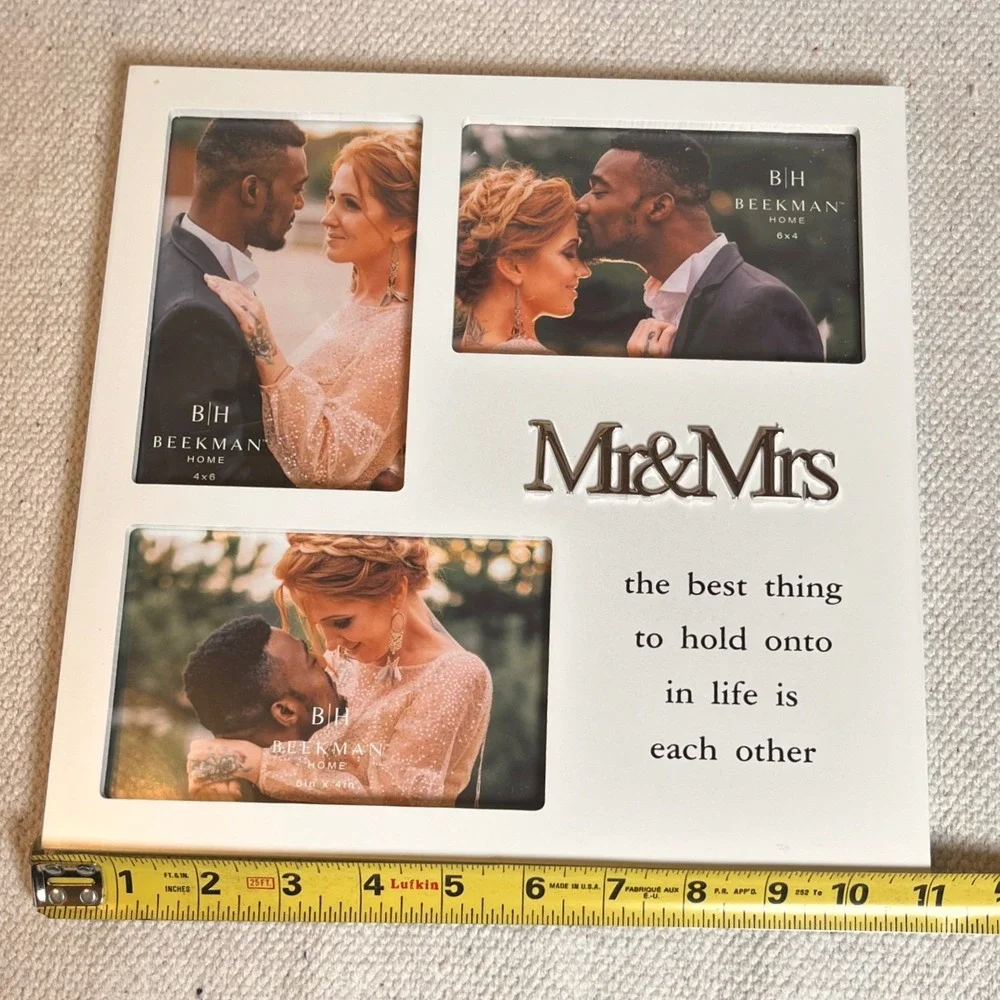 Wedding Collage Photo Frame 3 Photos White Silver Newlywed Gift