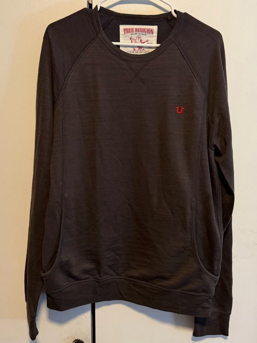 True Religion Men's Long Sleeve Crew Sweatshirt - Grey Black P34