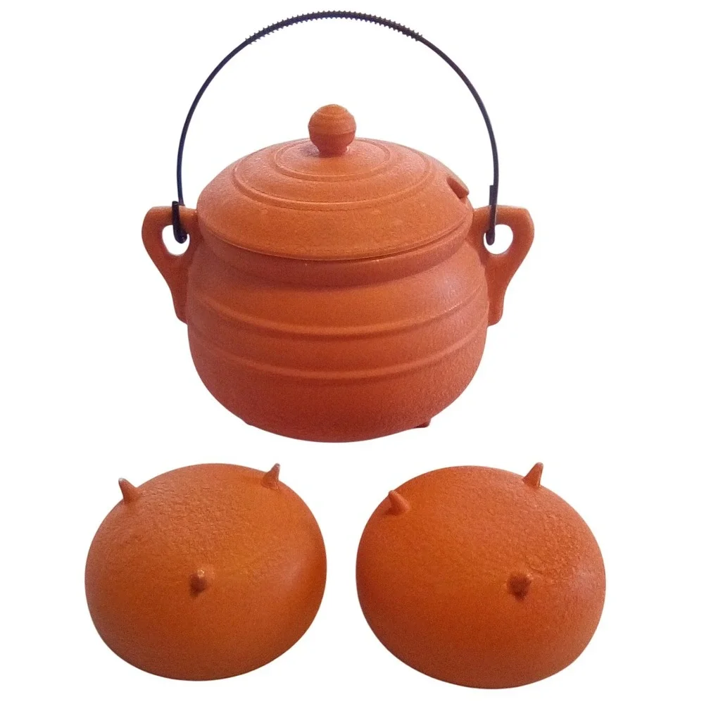 Red‎ Orange Soup Tureen Kettle with Lid, Two Bowls,Serving Set