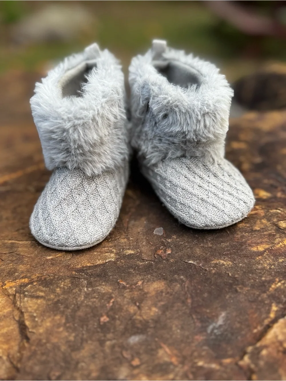 Cozy Gray Faux Fur Knit Baby Booties - Kids Shoes
