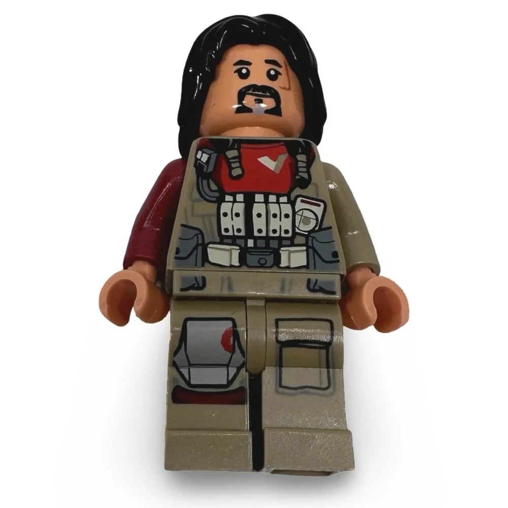 Lego Baze Malbus Soldier Minifigure Figure Tan‎ Tactical Vest Red Shirt Gray