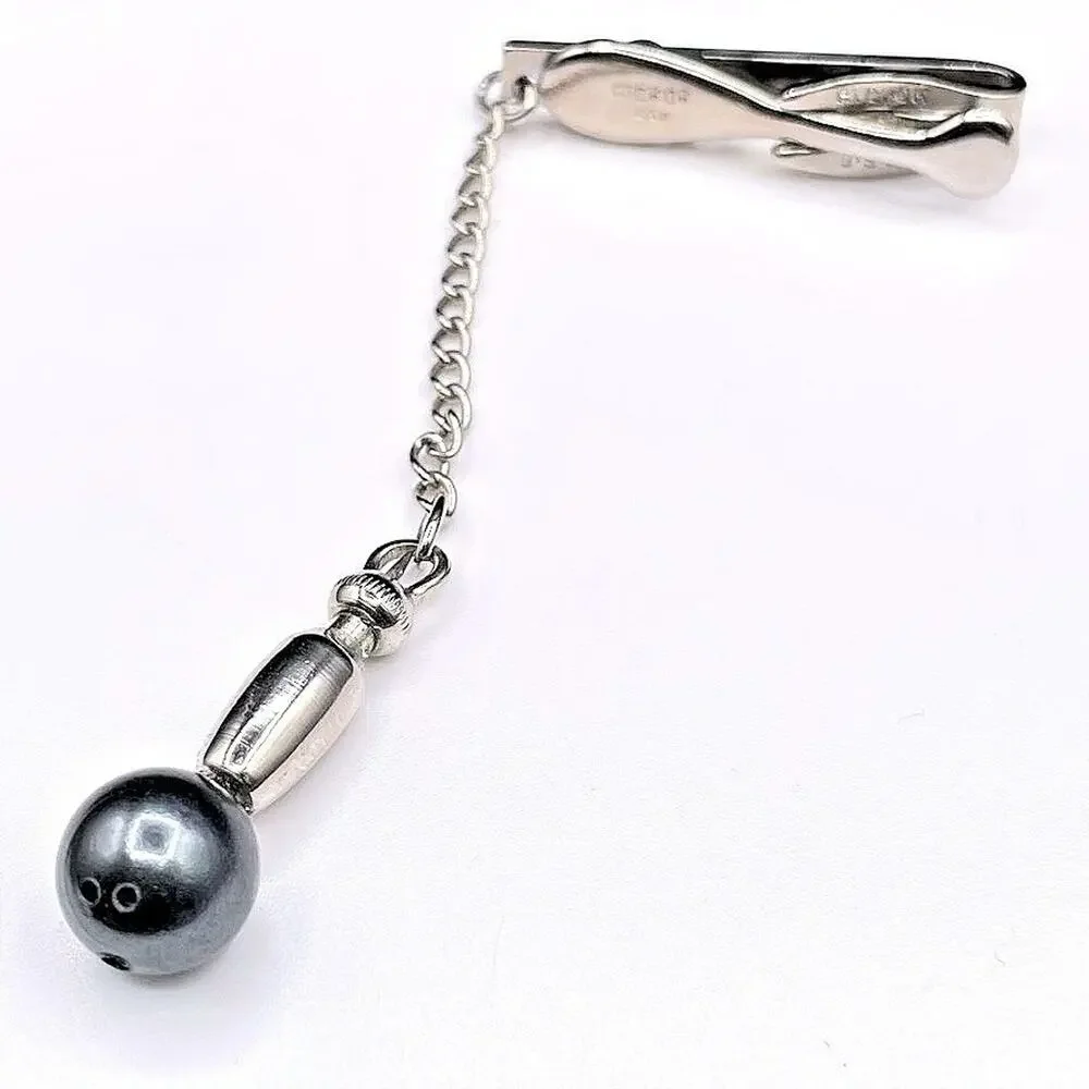 Vintage Silver Tone Jockey Riding Whip Tie Clip Bar Equestrian Horse Racing