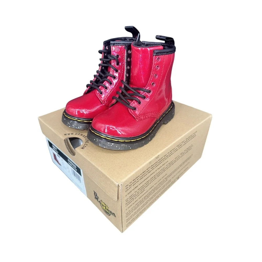 Dr. Martens 1460 T Toddler Boots Bright Red‎ Cosmic Glitter Side Zip Size 8 US