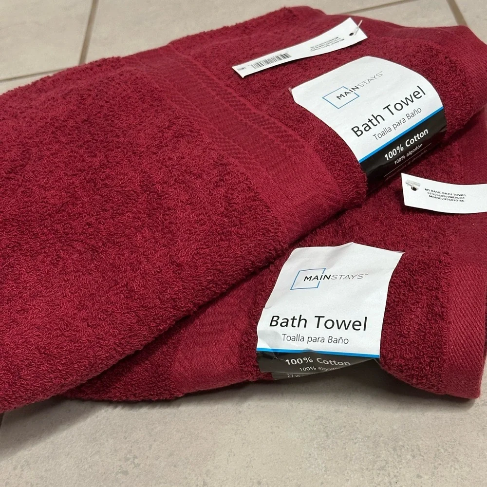 Mainstays Red 2 Bath Towels‎ cotton rich Beach Towels