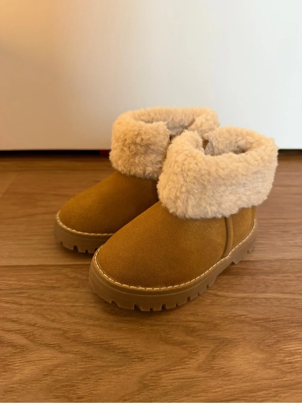 Zara Toddler Tan Faux-Shearling Cuff Ankle Boots