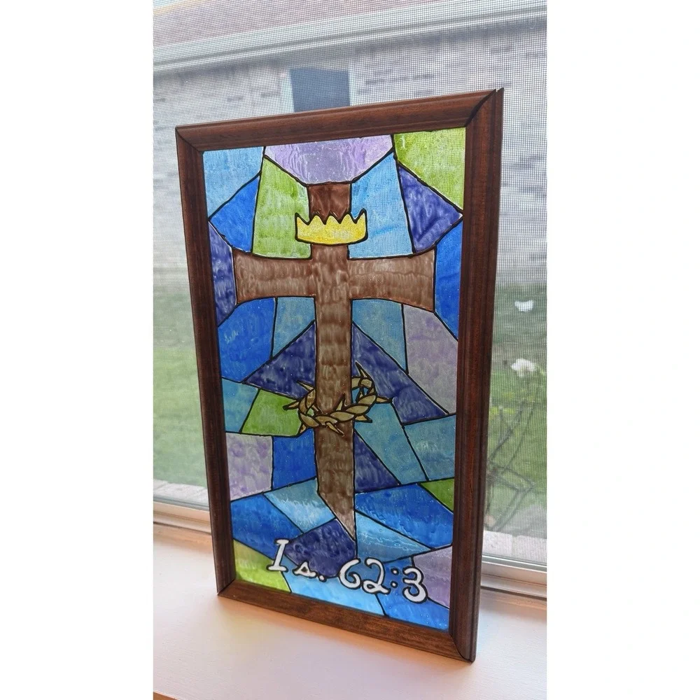 Faux Stained Glass Cross Wall Art‎ Isaiah 62:3 Christian Decor 19