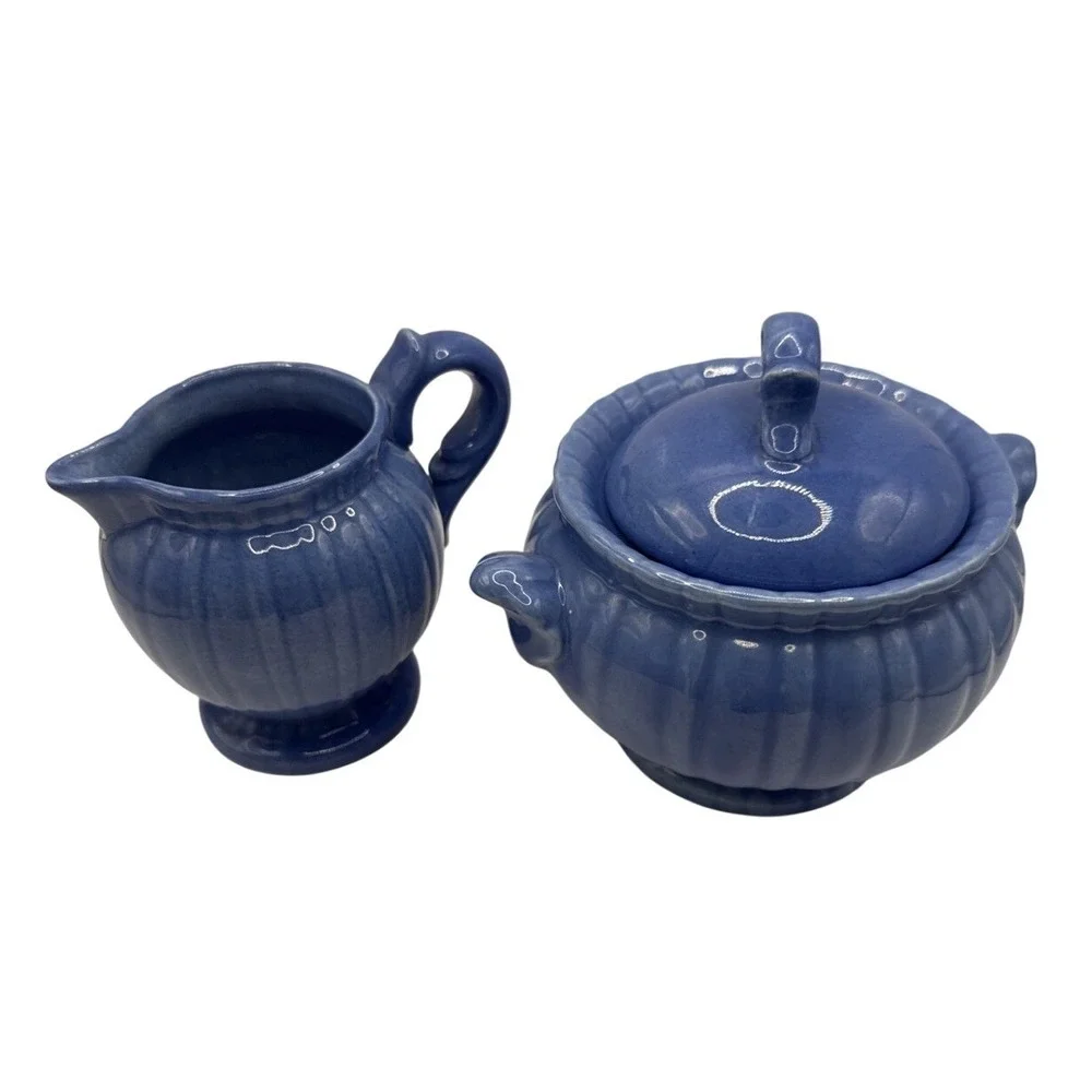 Stangl Pottery Cream And Sugar‎ Set Colonial Blue MCM Vintage