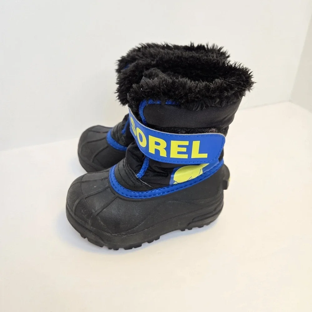 Sorel‎ Toddler Snow Commander Boots Boys Size 7 Blue And Black Faux Fur Lined