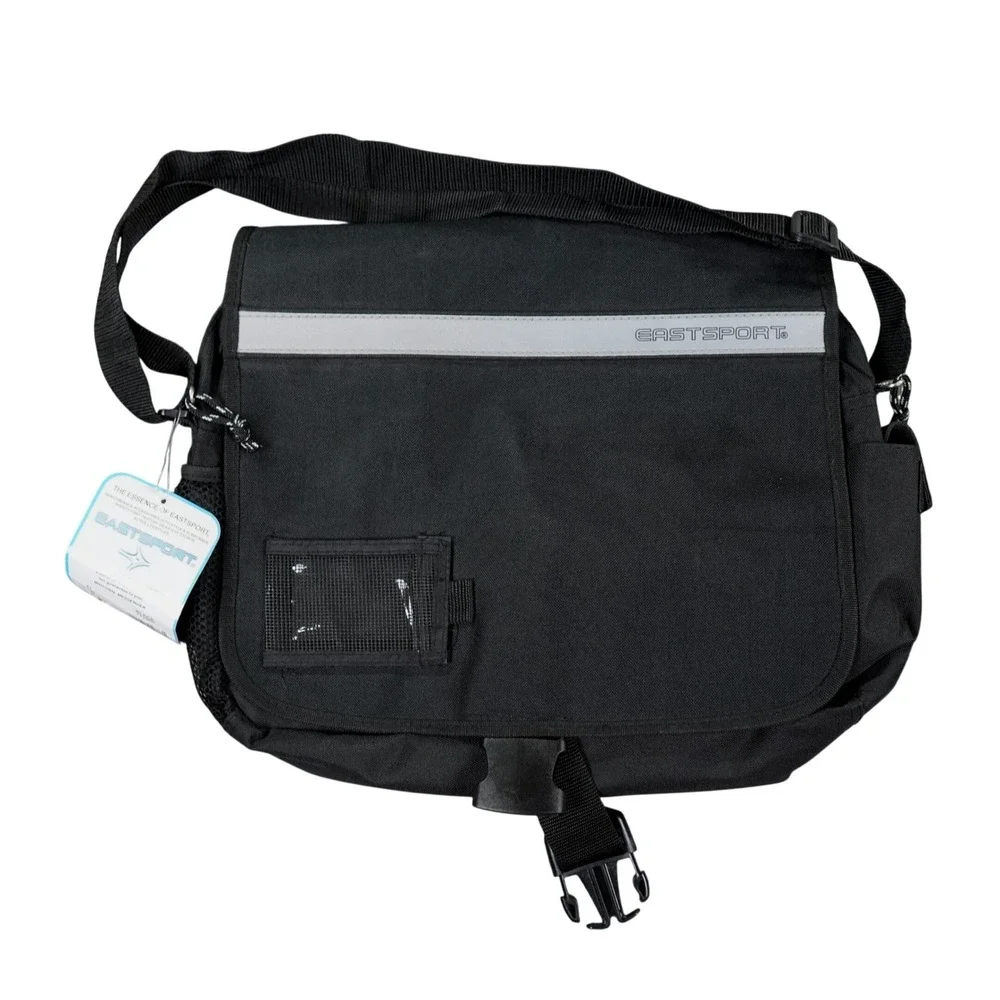VTG Eastsport Midtown‎ Messenger Bag Unisex Black Y2K Reflective Streetwear Logo