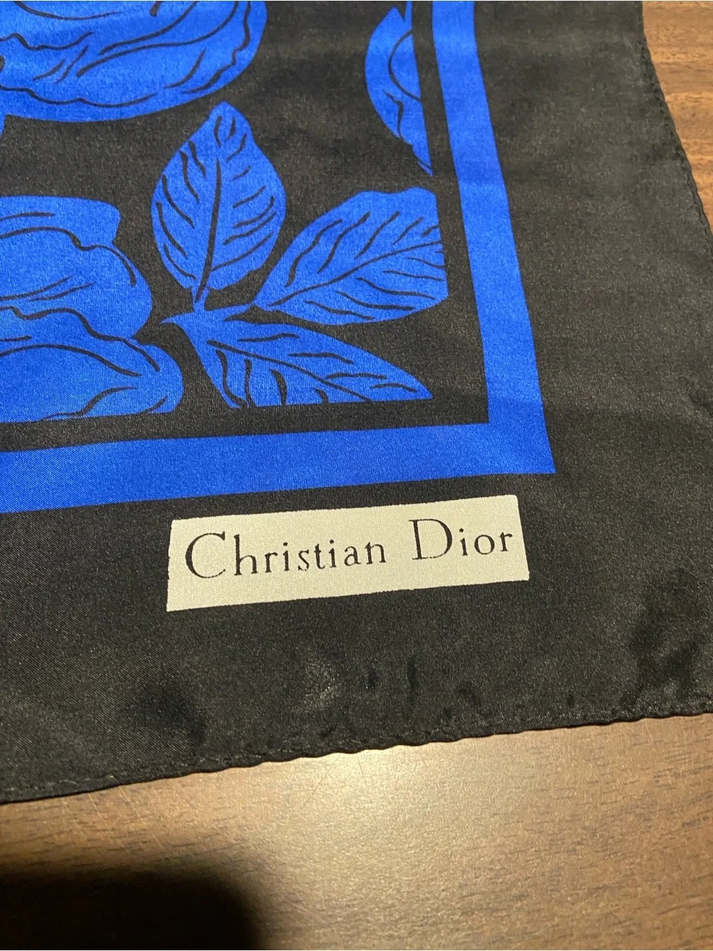 Vintage Dior Cobalt Blue & Black Floral Scarf