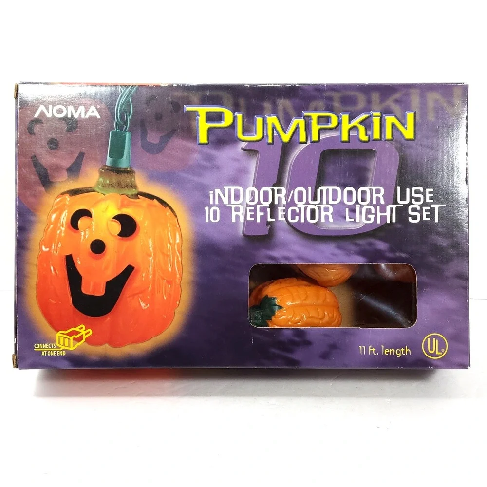 NOMA Halloween Blow Mold ~ Pumpkin String Lights Set of‎ 10 Works Jack O Lantern