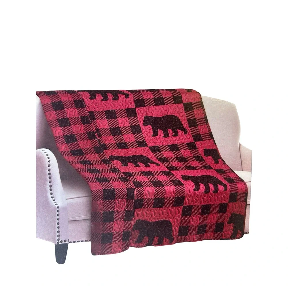 Virah Bella Buffalo Bear Plaid Quilted Throw Blanket Red Black 50x60 NWT‎