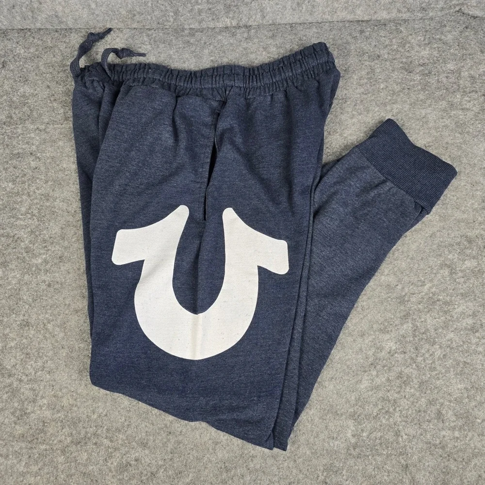 True Religion Mens Loungewear Joggers Navy Blue Horseshoe Logo Sweatpants Medium