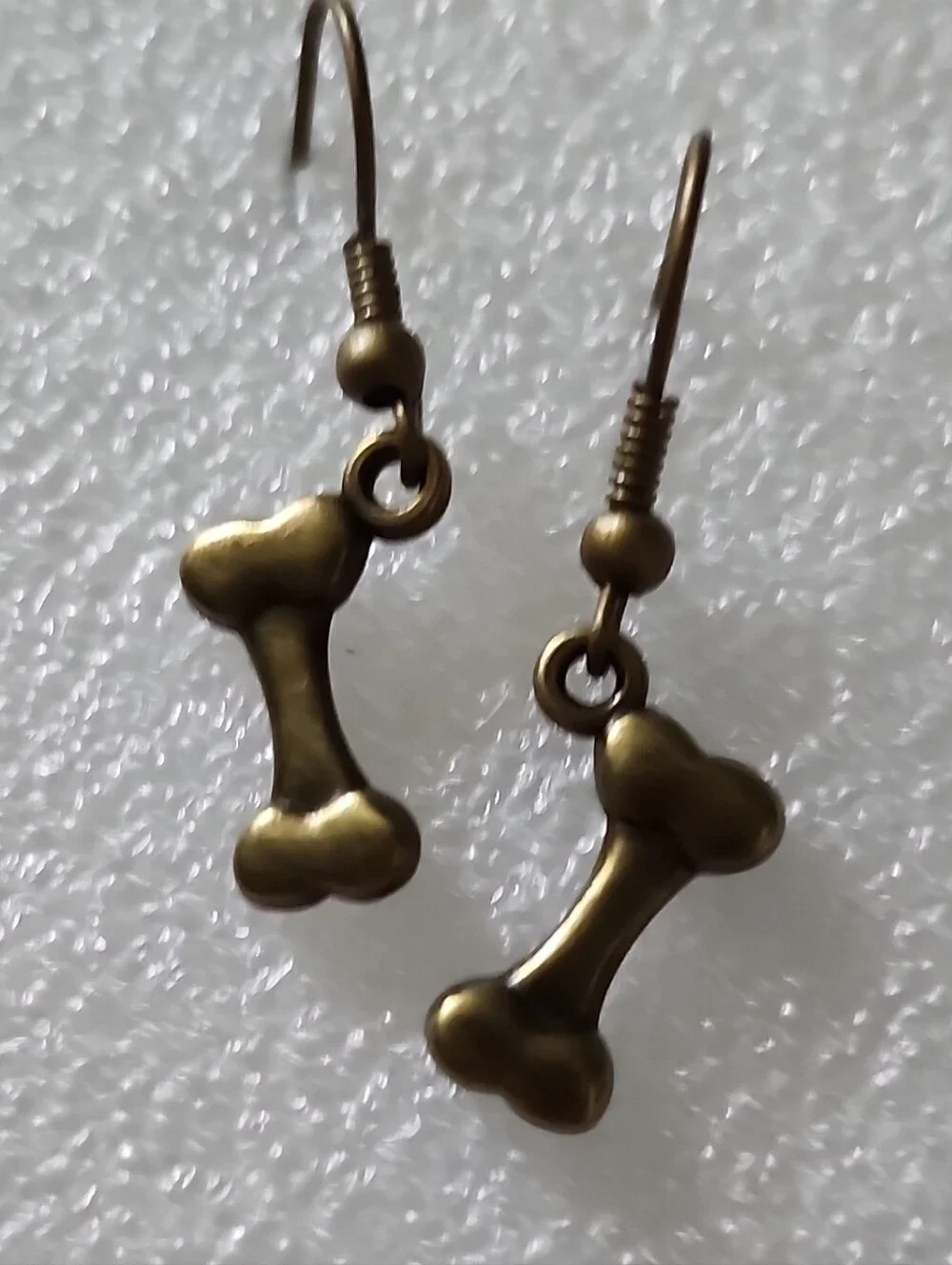 Hand Crafted Antique Bronze Tone Bone Charm Dangle Earrings