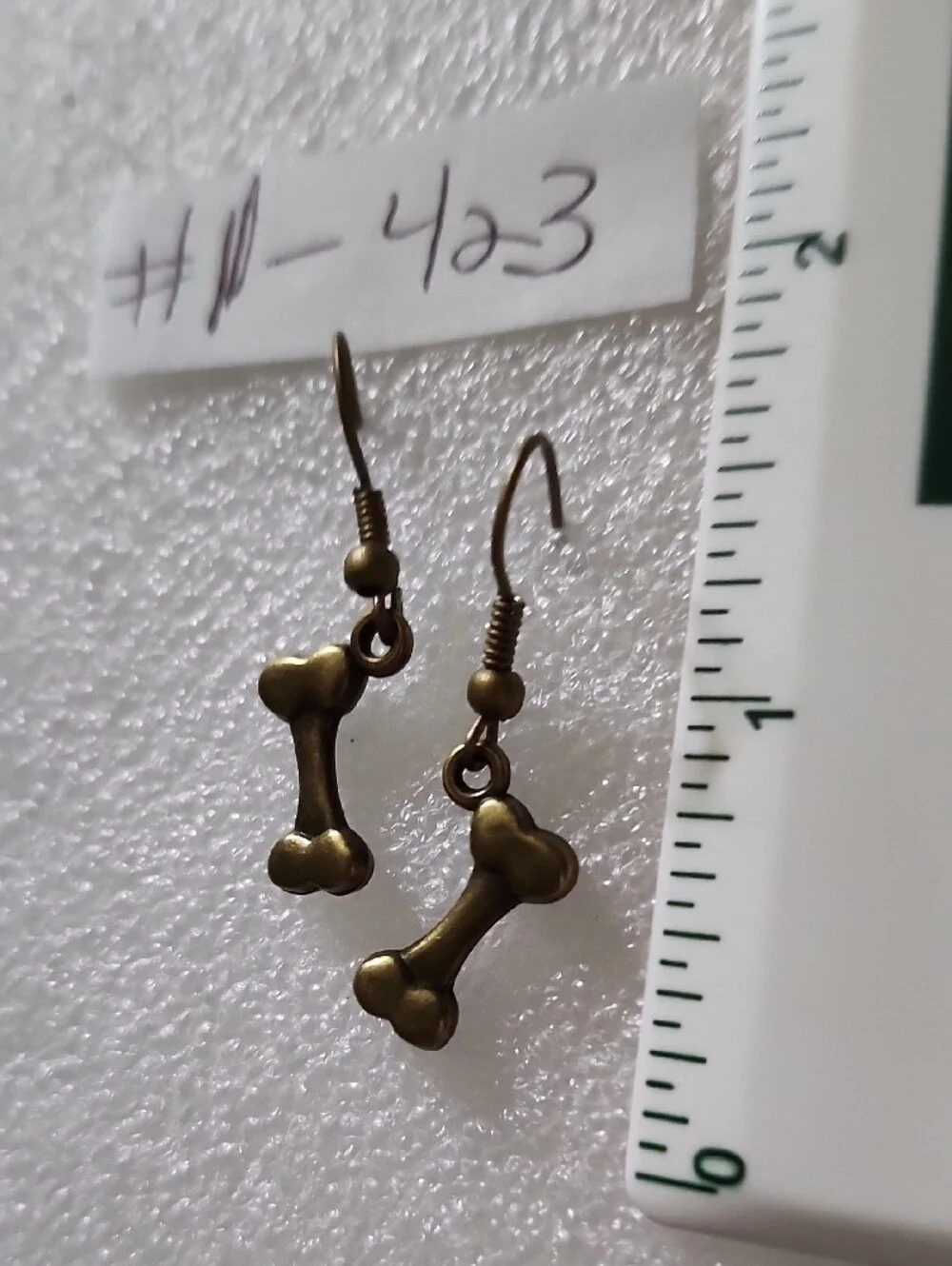 Hand Crafted Antique Bronze Tone Bone Charm Dangle Earrings