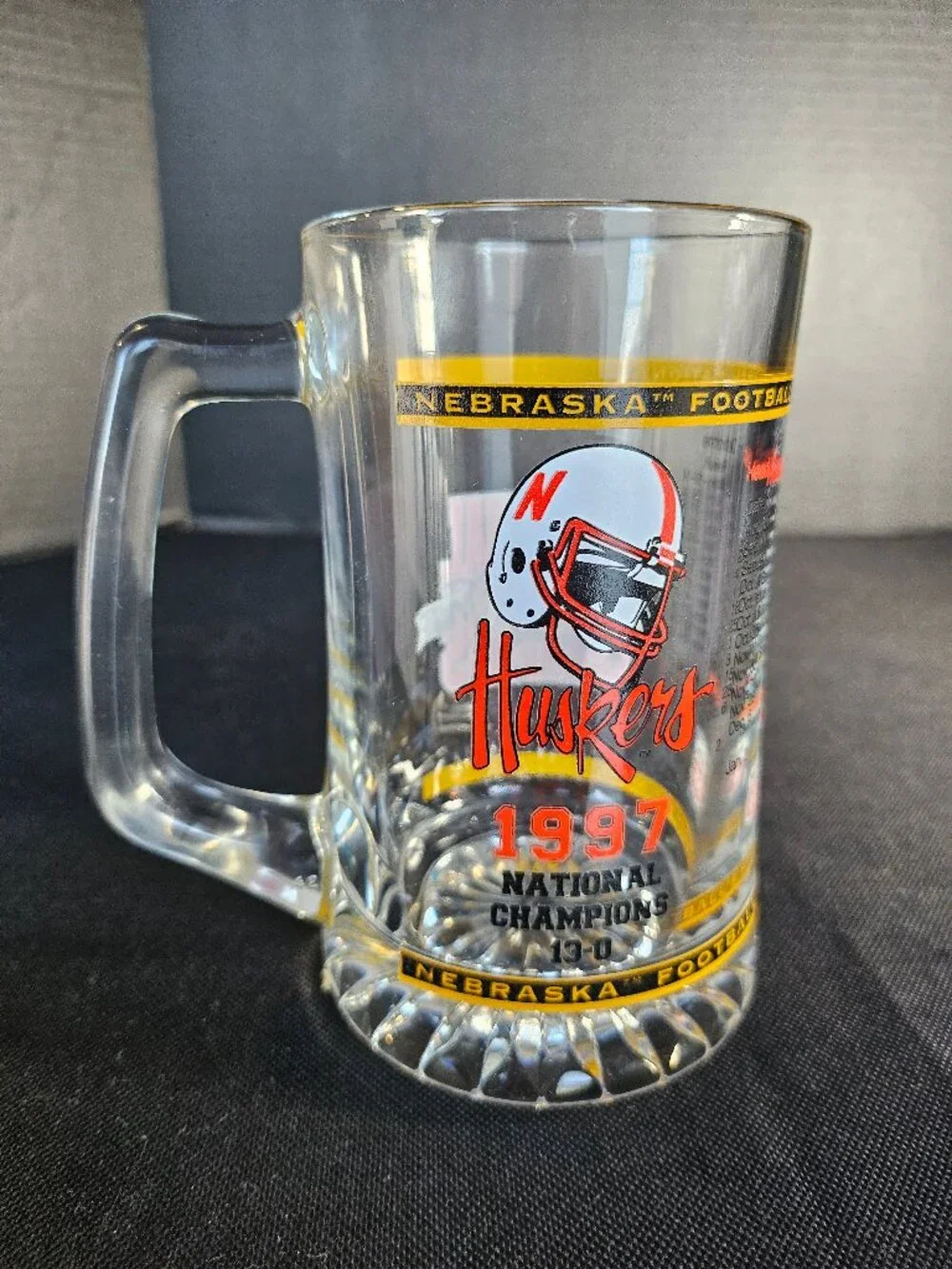 Vintage 1997 Nebraska Cornhuskers National Champions Glass Beer Mug 13-0 Season