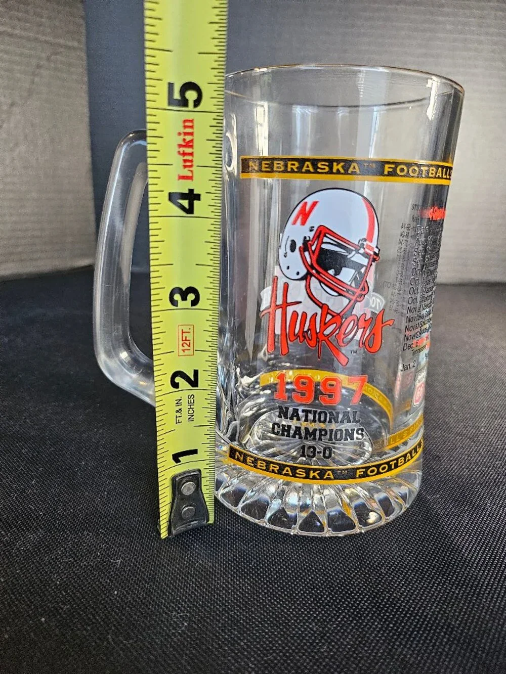 Vintage 1997 Nebraska Cornhuskers National Champions Glass Beer Mug 13-0 Season