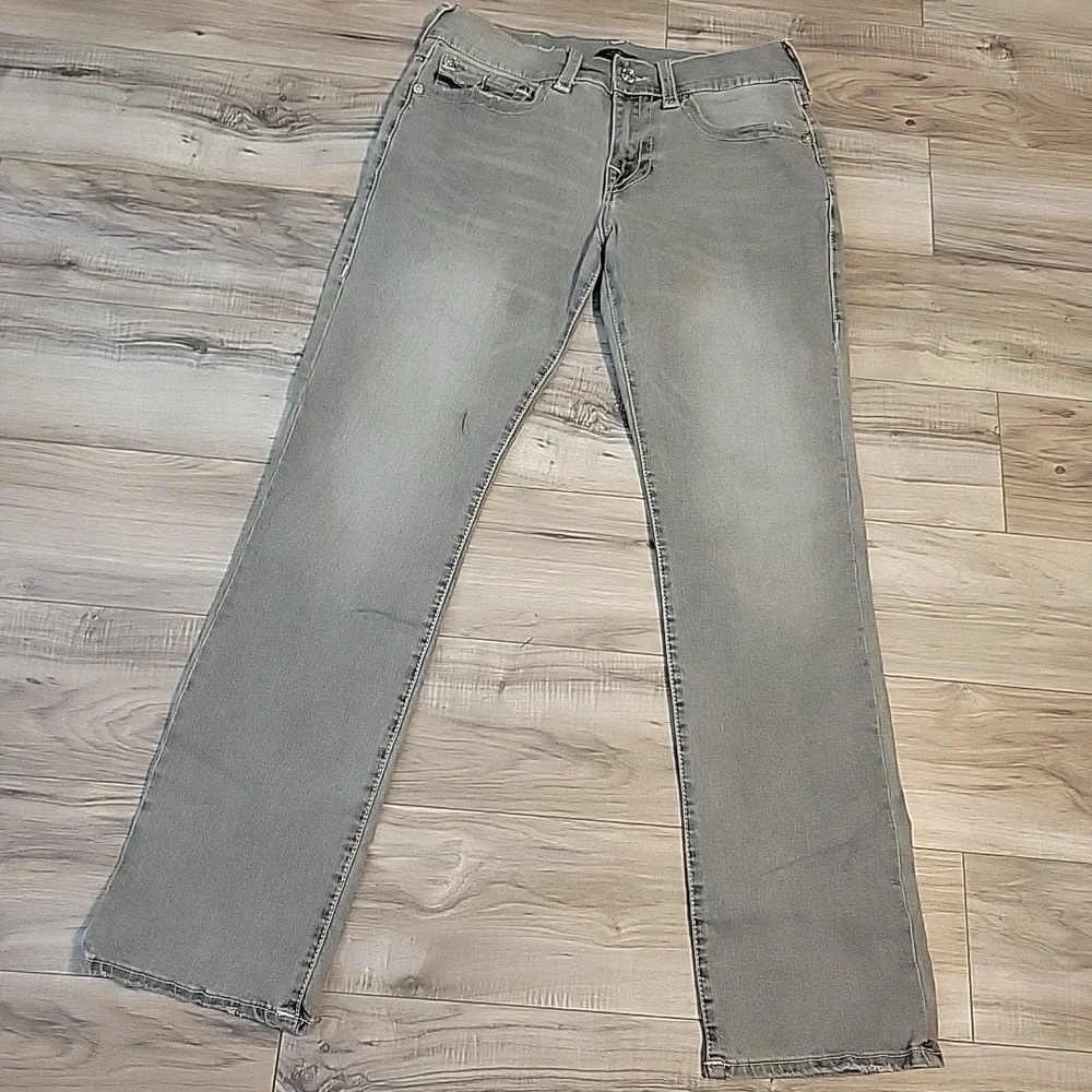 True Religion‎ Ricky Jeans Mens 32x33 Gray Relaxed Straight Denim Flap Pockets