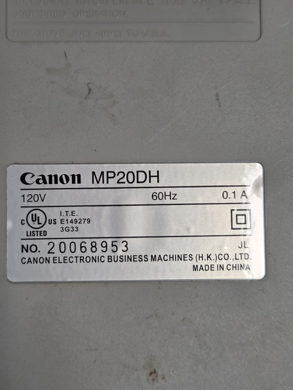 Canon vintage mp20dh