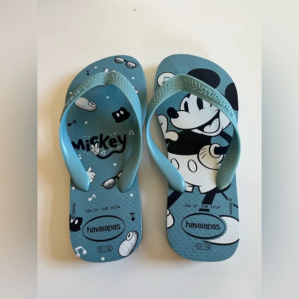 New unworn Havaianas Youth VintagecMickey Mouse blue flip flops shoes Disney 2Y