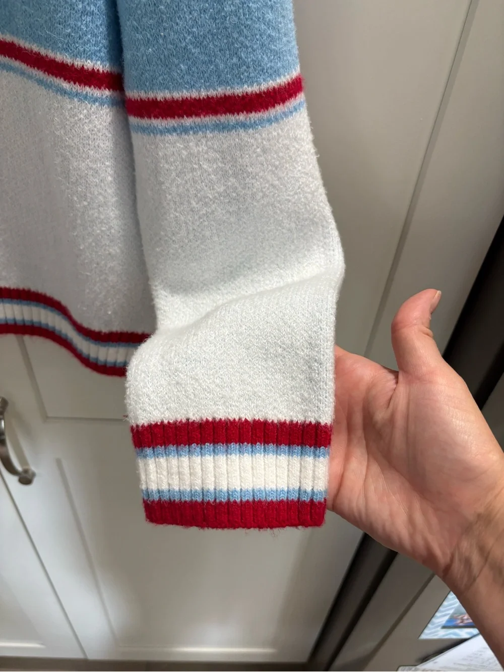 Old Navy Light Blue, White & Red 'Ski Ya Later' Crewneck Sweater