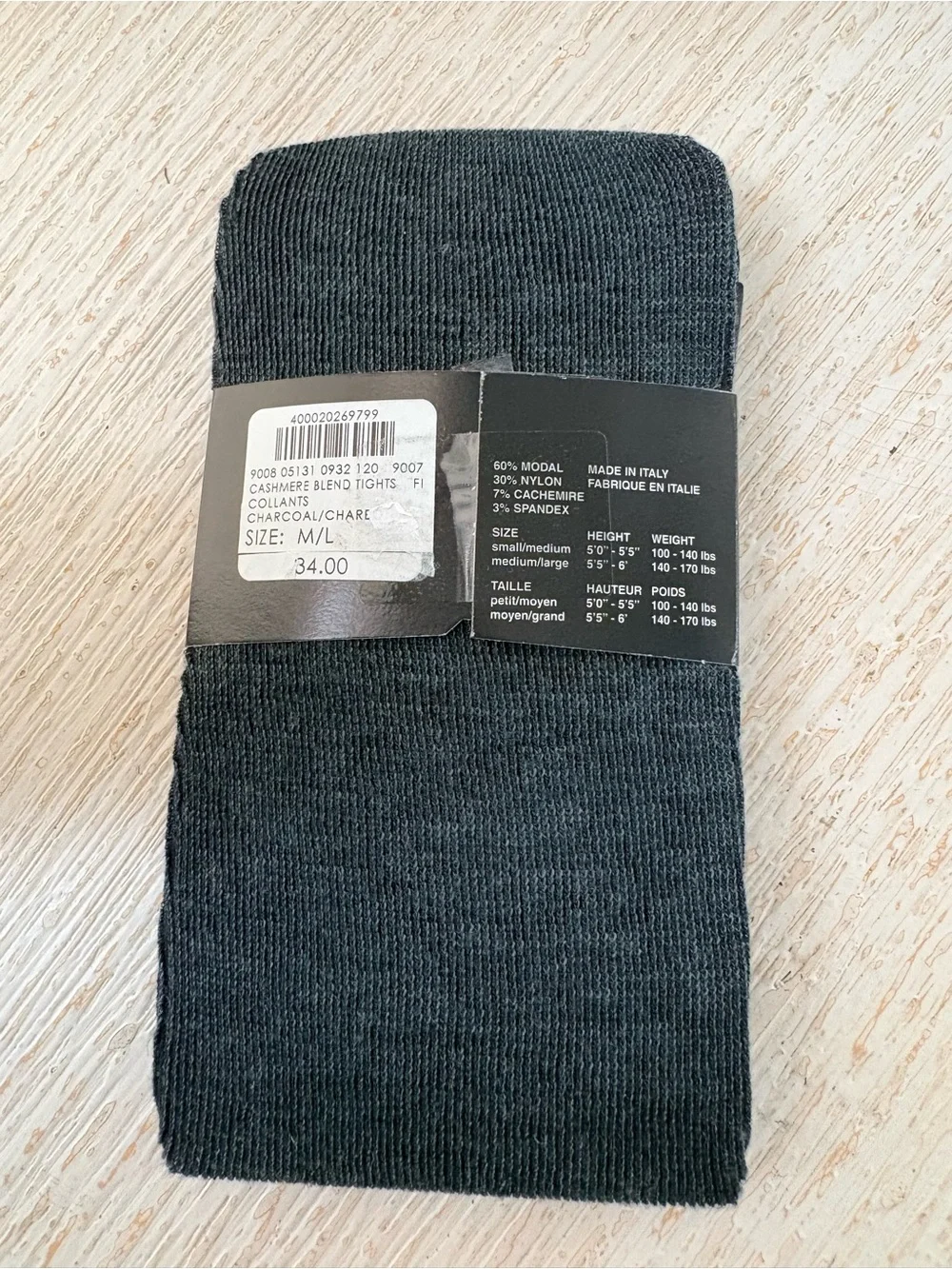 NWT Club Monaco Dark Gray Cashmere Tights Size M/L