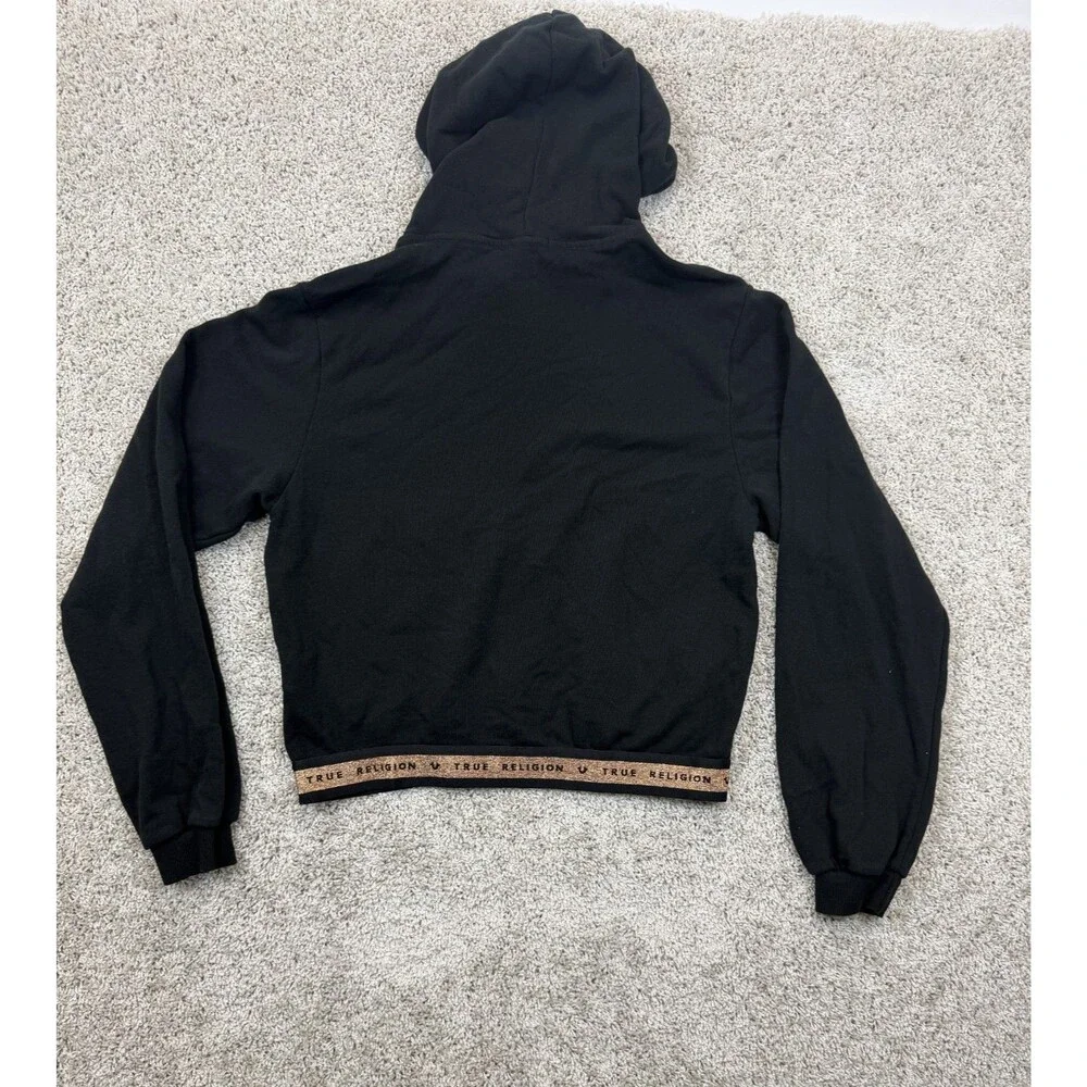 True Religion Men's Branded Pullover Hoodie L Black Rose Gold Logo NWT $119