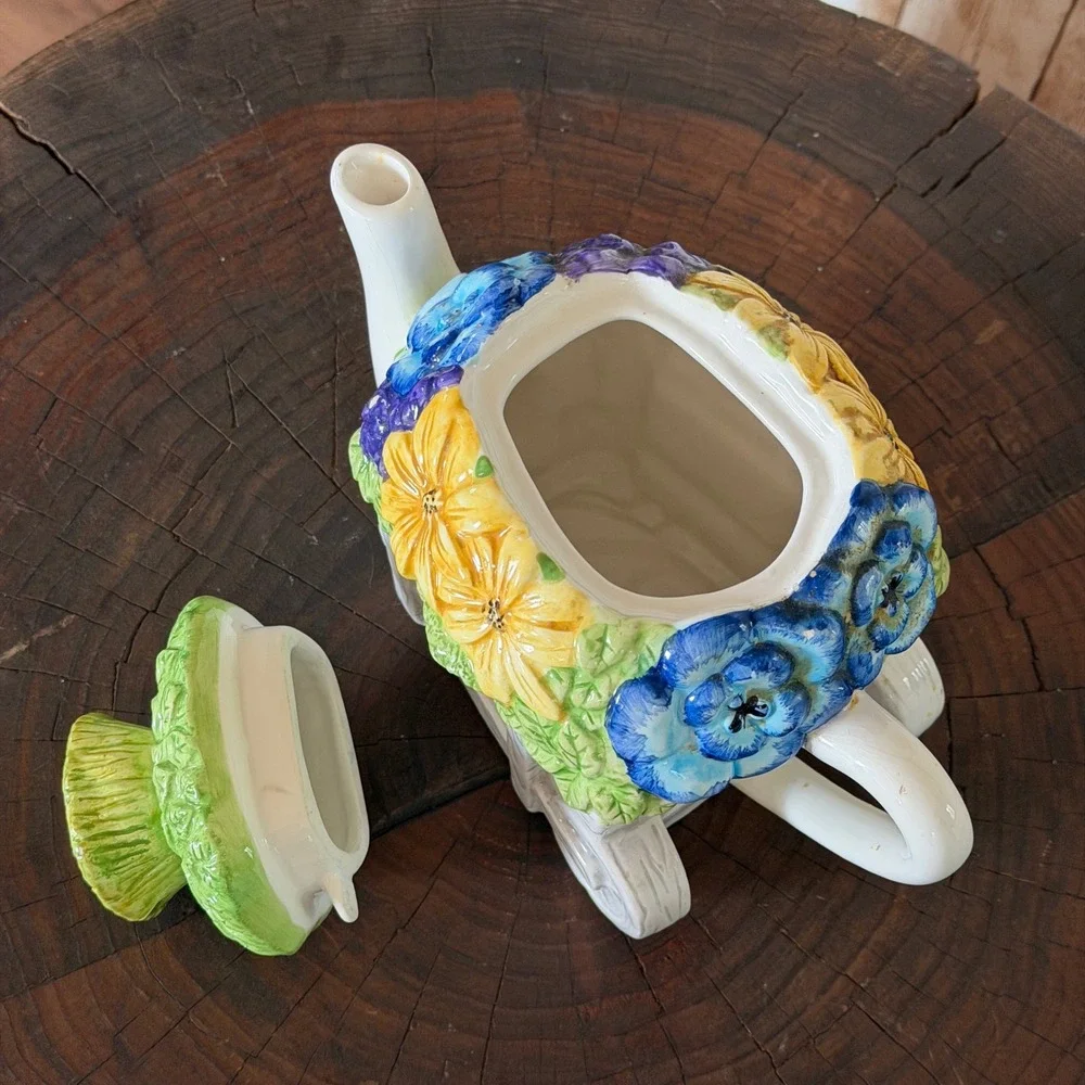Vintage Ceramic Wheelbarrow Grandmacore Garden Teapot Cottagecore Sunflower
