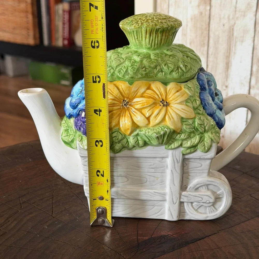 Vintage Ceramic Wheelbarrow Grandmacore Garden Teapot Cottagecore Sunflower